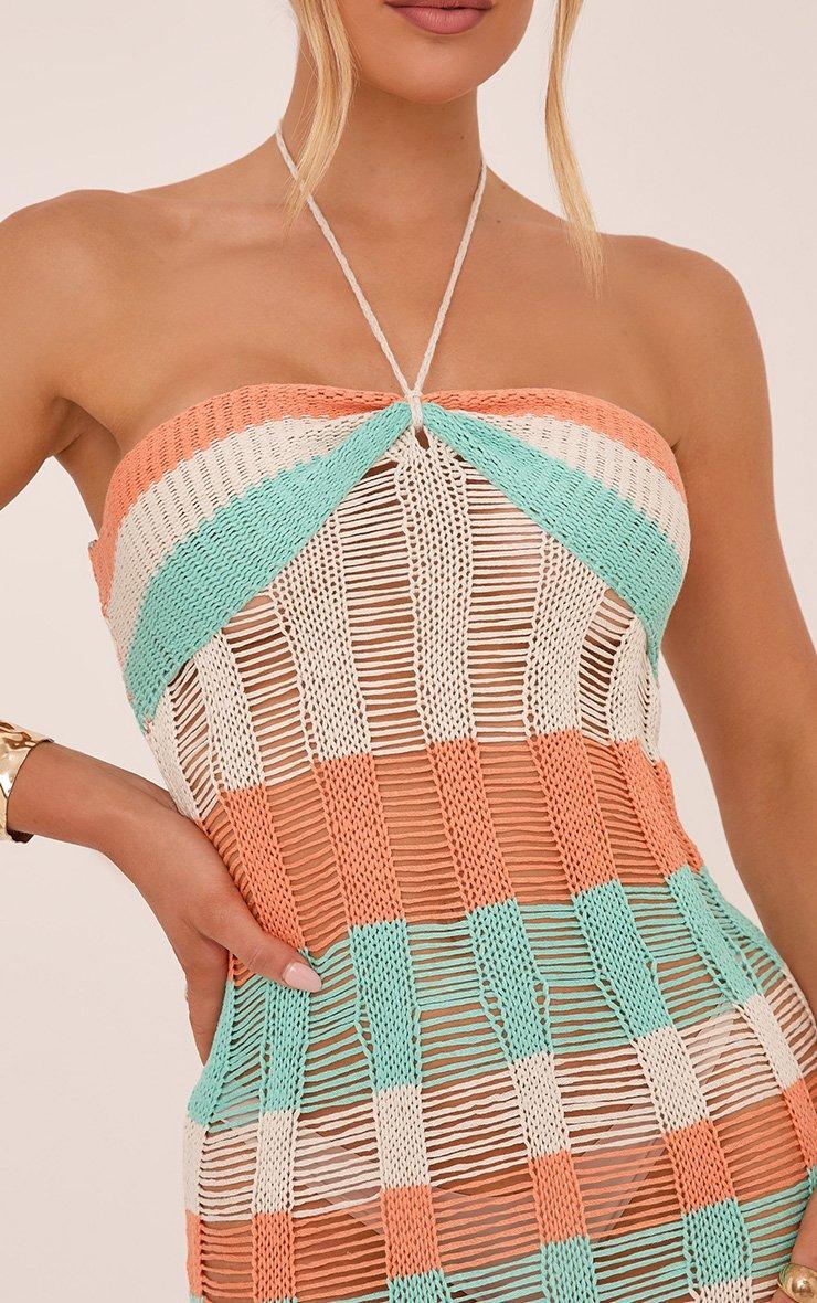 Halterneck Bandeau Maxi Dress In Blue Stripe Crochet Knit | EGO CA | EGO