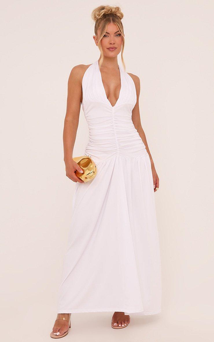 knee length dresses for ladies Lovely White Halterneck Satin Maxi Dress, XO XO XXL / 12 / White main image 1
