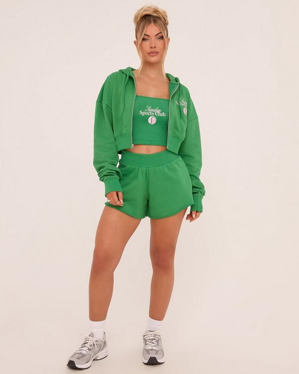 High Waist Flippy Hem Sweat Shorts In Green EGO