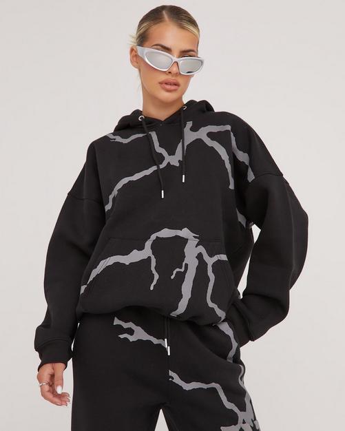 Oversized Printed Hoodie - Cream/Playoffs - Ladies