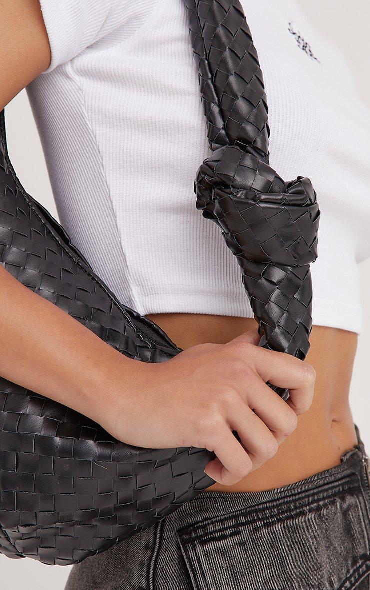 Loreen Woven Knotted Strap Detail Oversized Shoulder Bag In Black