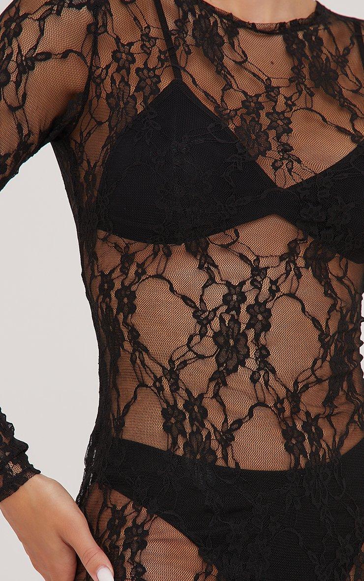 Long Sleeve Open Back Detail Mini Bodycon Dress In Black Lace | EGO US | EGO