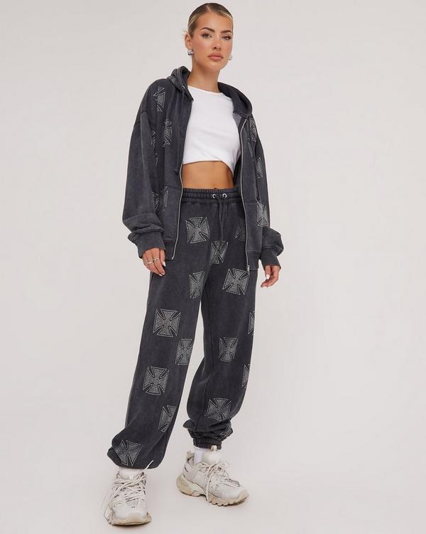 Girls Grey Acid Wash Cuffed Joggers