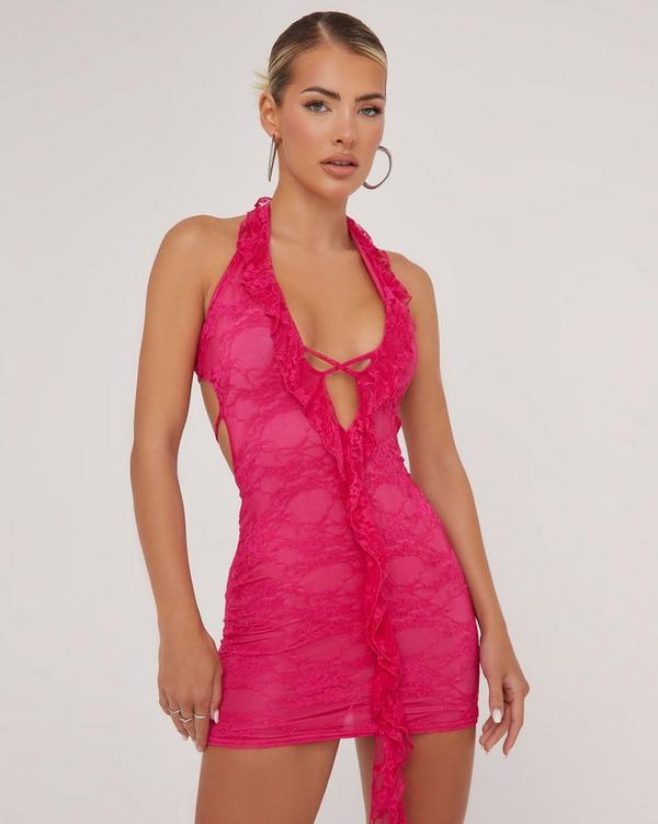 Pink lace bodycon outlet dress