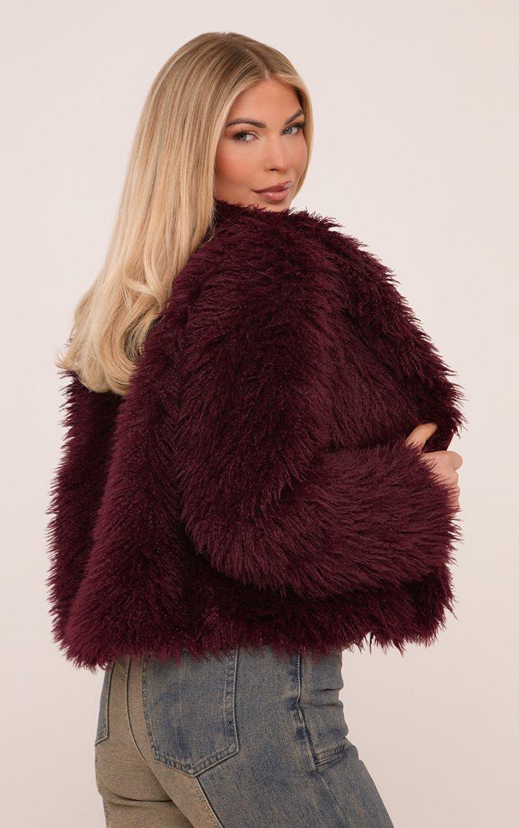 Oversized Collar Coat In Burgundy Shaggy Fur | EGO UK | EGO