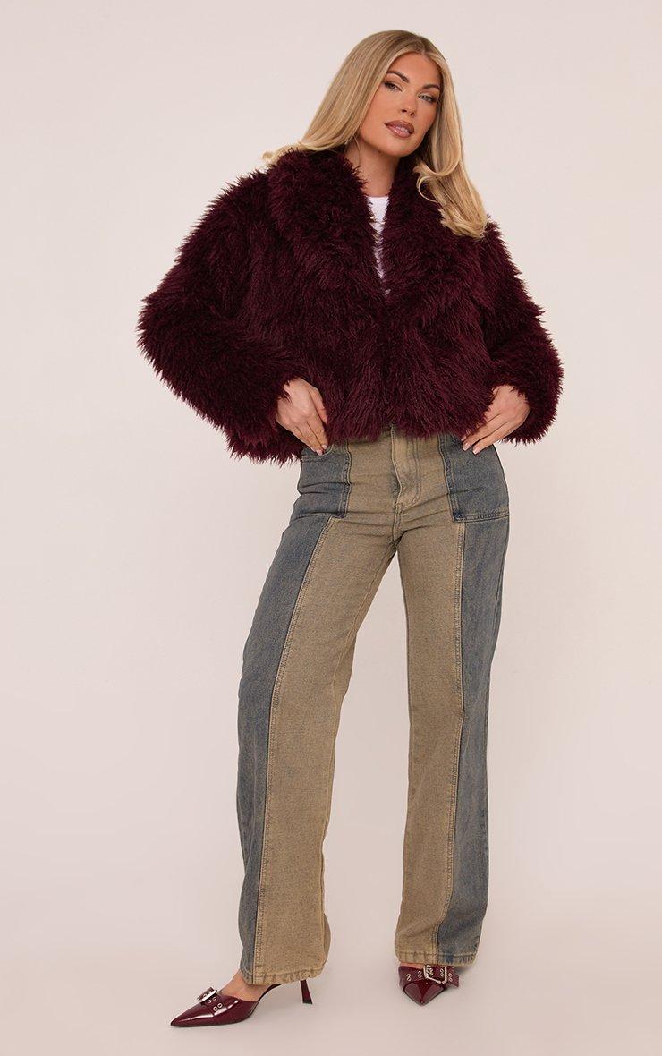 Oversized Collar Coat In Burgundy Shaggy Fur | EGO UK | EGO