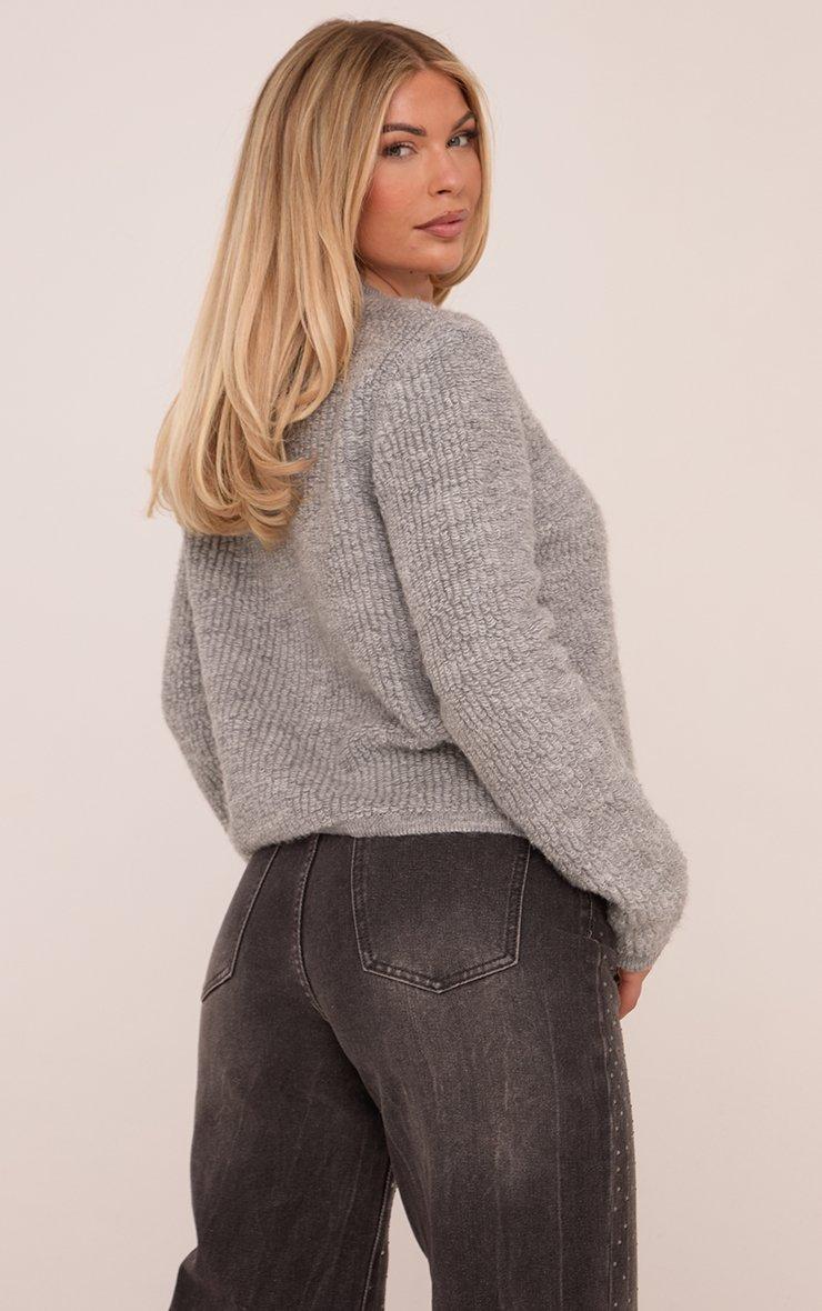 Oversized Gold Button Detail Cardigan In Grey Fluffy Knit | EGO UK