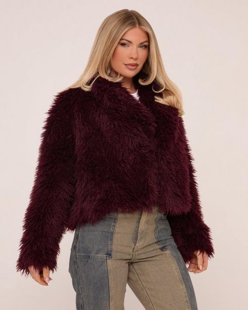 Burgundy shaggy jacket hotsell