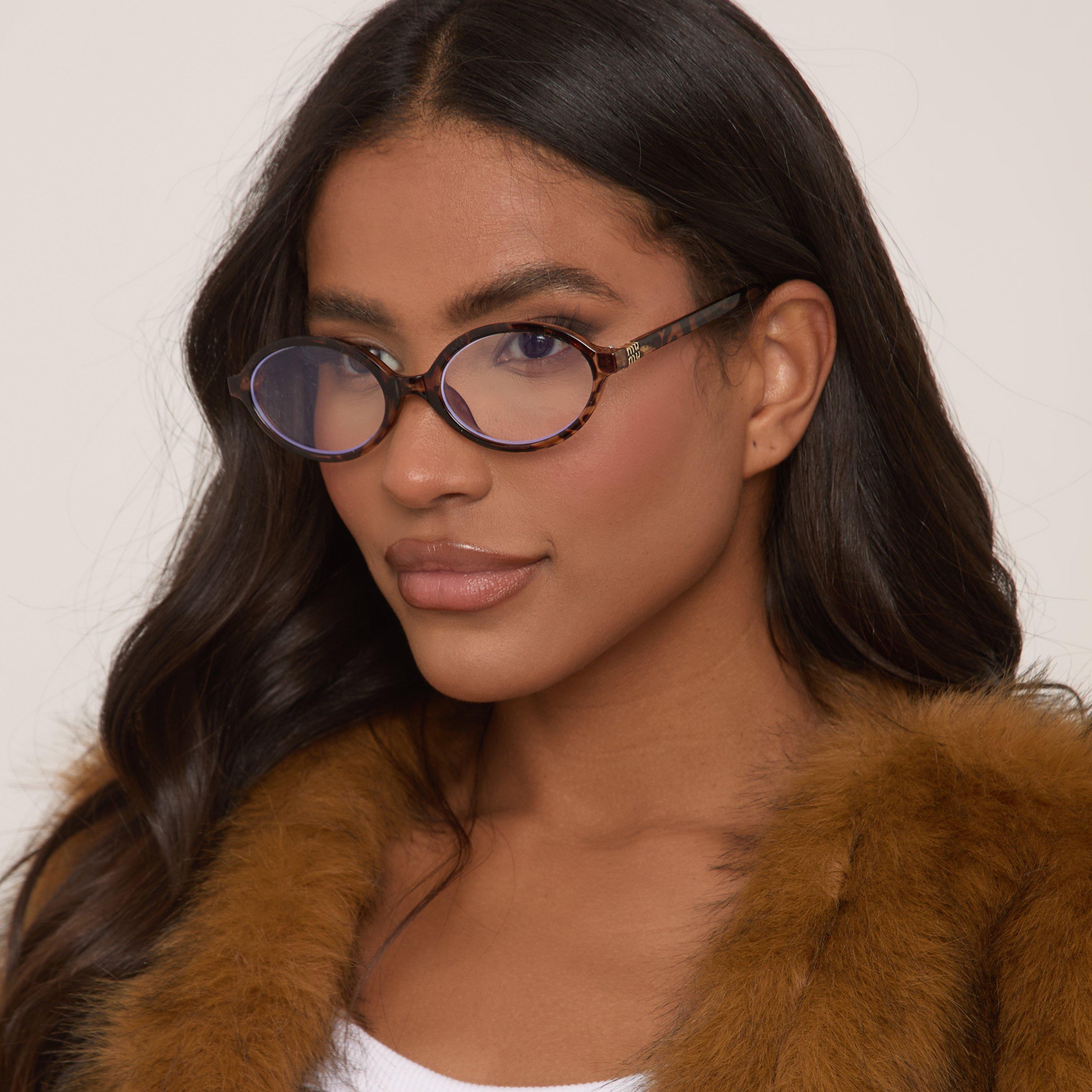 Side Logo Detail Oval Shaped Frame Glasses In Leopard Print, Women’s Size