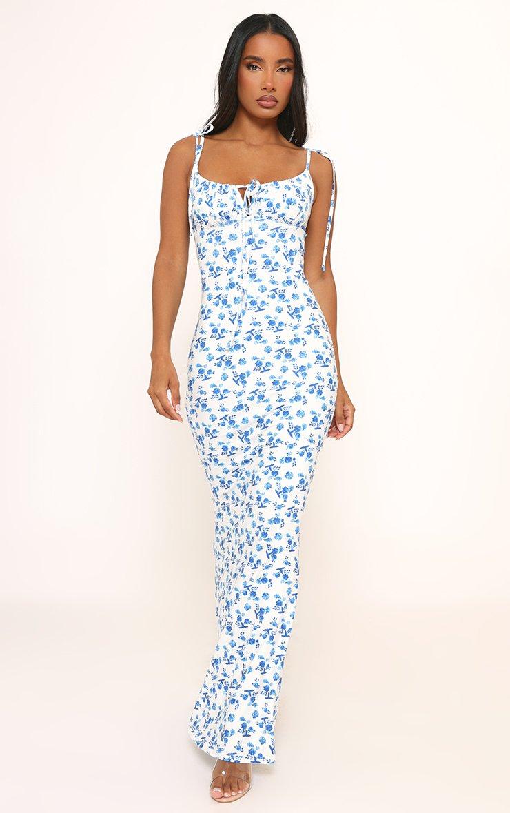 Floral Print Ruched Fishtail Dress