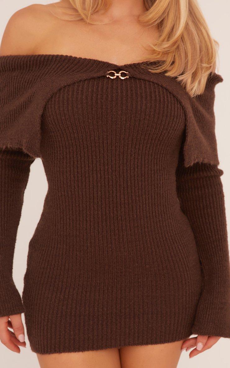 chinese dress ladies Brown Leopard Print Long Sleeve Bardot Ruched Mesh Midi Dress – AX Paris main image 0