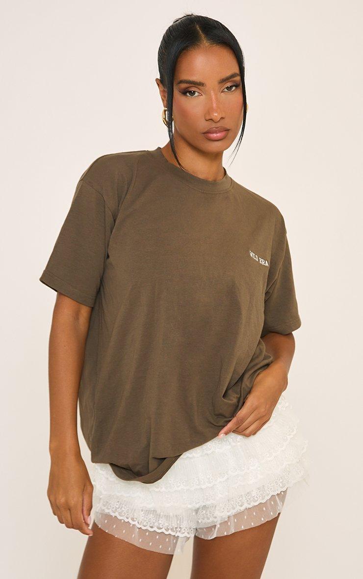 Short Sleeve Printed Graphic Detail T-Shirt In Brown