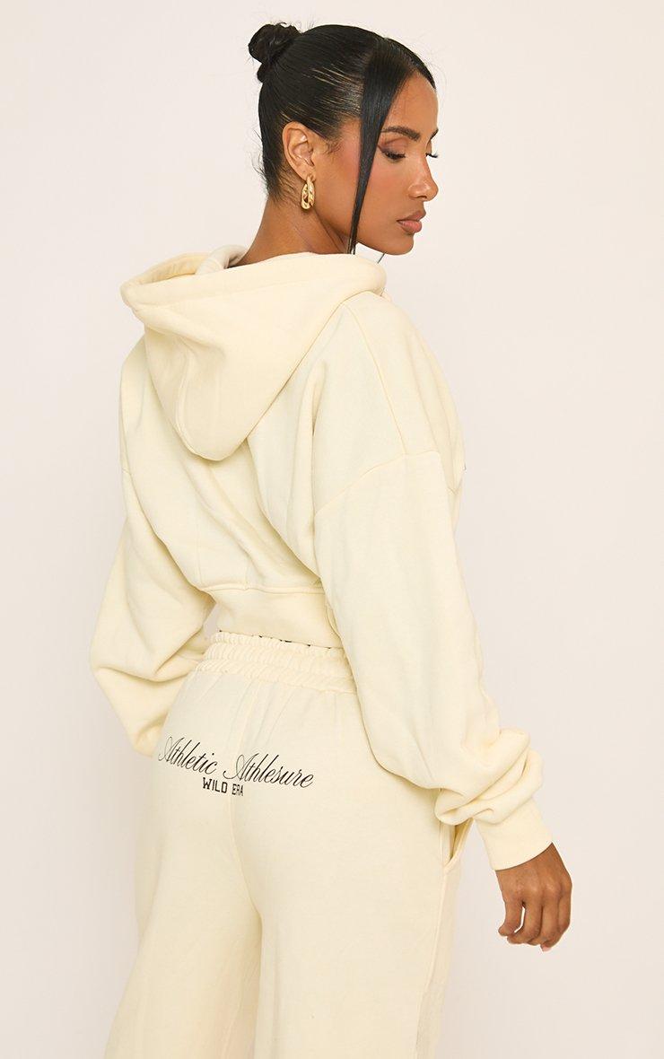 Long Sleeve Printed Graphic Detail Zip Up Boxy Cropped Hoodie In
