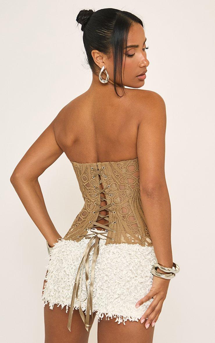 Bandeau Stretch Corset Top In Khaki Lace | EGO US | EGO