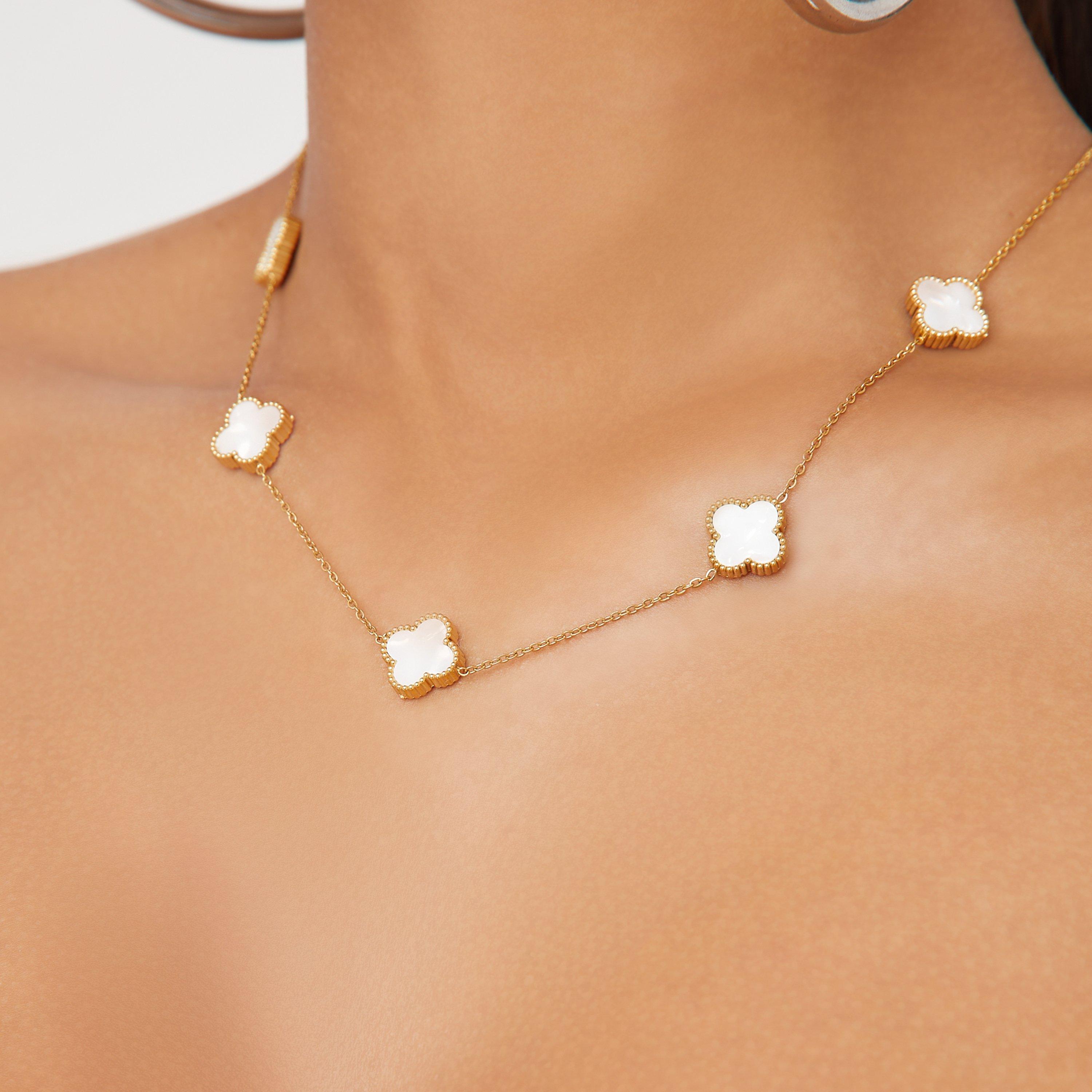 Detailed Chain Necklace In White And Gold, Women's Size UK One Size