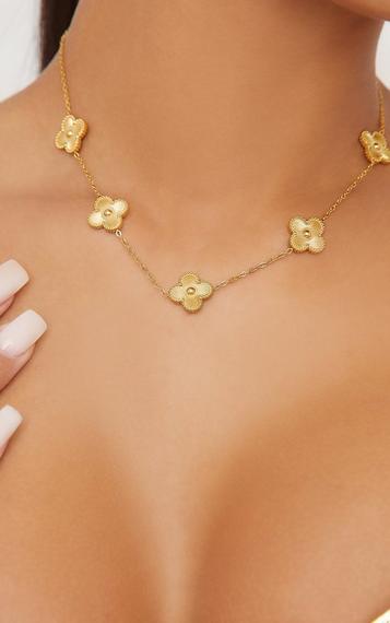 Clover Detail Necklace In Black And Gold | EGO Shoes Clover Detail Necklace In Black And Gold | EGO Shoes