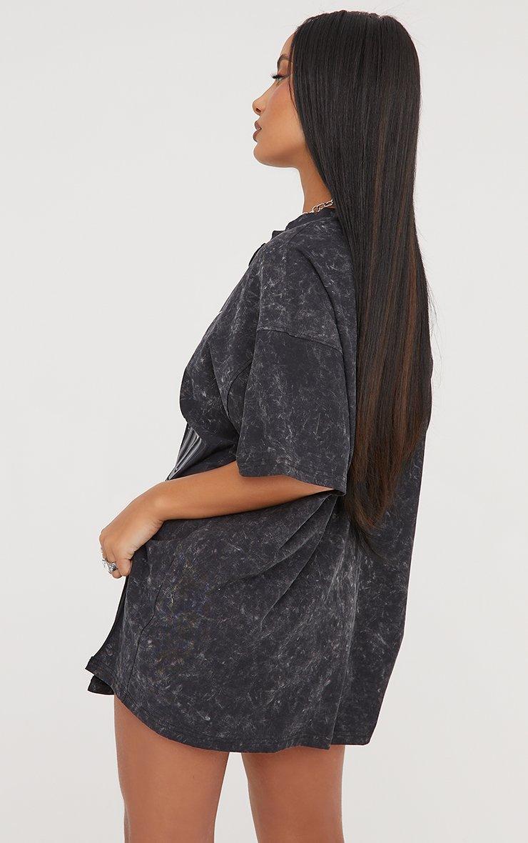 V Neck 'Colorado' Graphic Print Side Split Detail Oversized T-Shirt Dress  In Charcoal Acid Wash | EGO US | EGO