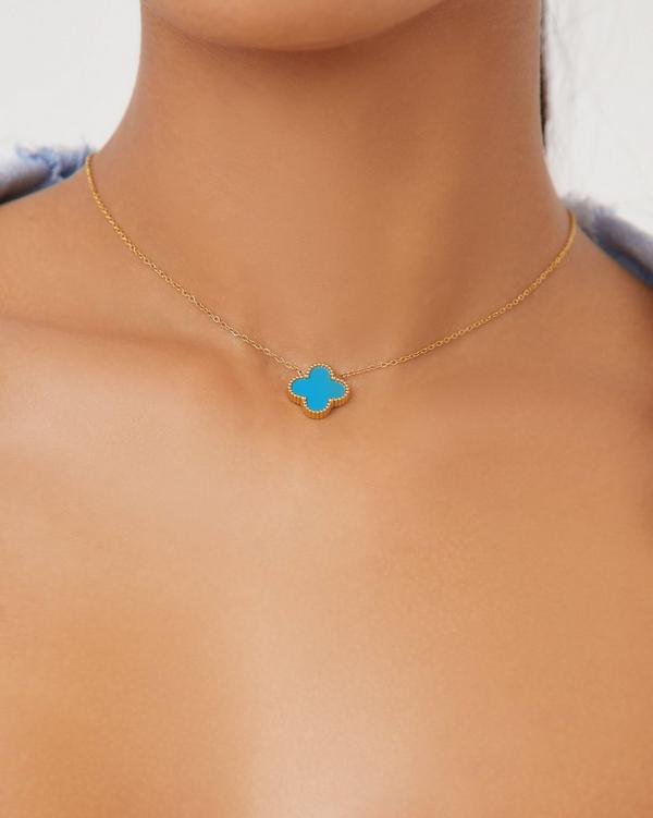 Clover Detail Necklace In Blue And Gold