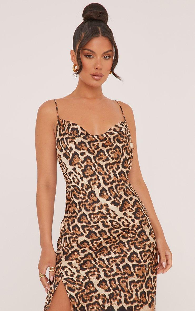 knee length dresses for ladies Steal The Spotlight Leopard Slit Midi Dress main image 1