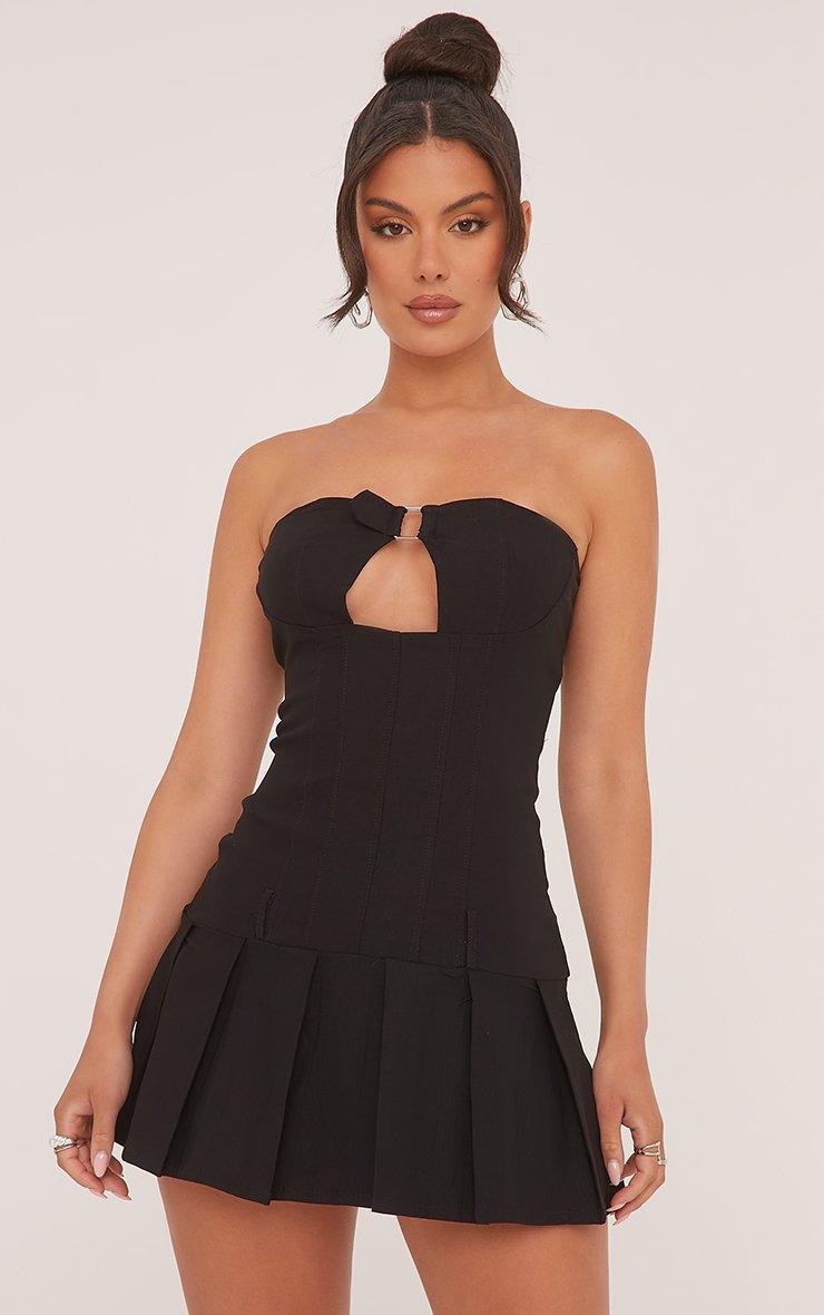 Bandeau Ring Detail Cut Out Pleated Mini Dress In Black Woven | EGO US | EGO