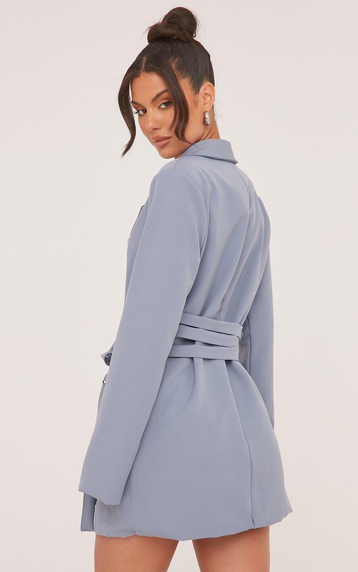 Triple Strap Buckle Belt Blazer Dress In Dusty Blue | EGO US | EGO