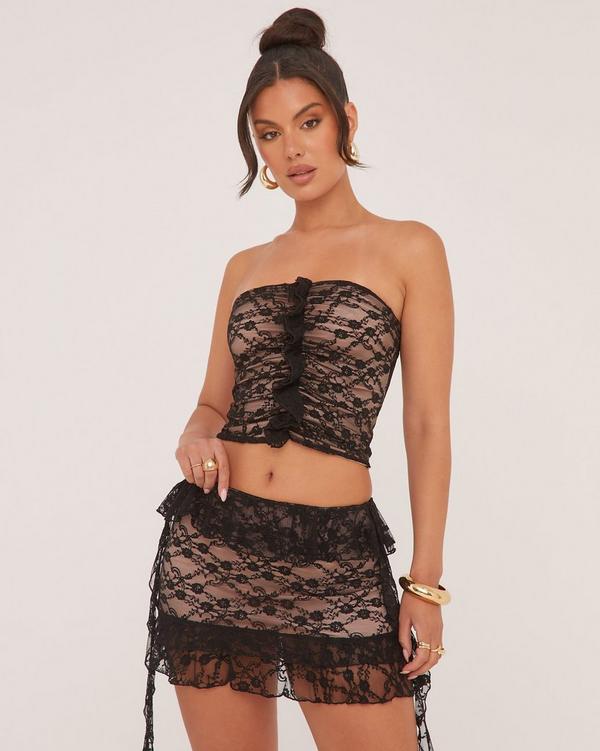 Corset Top outlet Black Lace Cream Underlay L