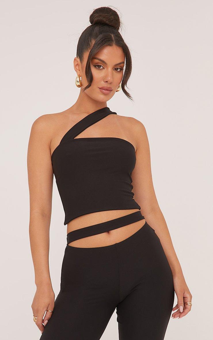 Asymmetric Strap Bandeau Crop Top In Black | EGO US | EGO