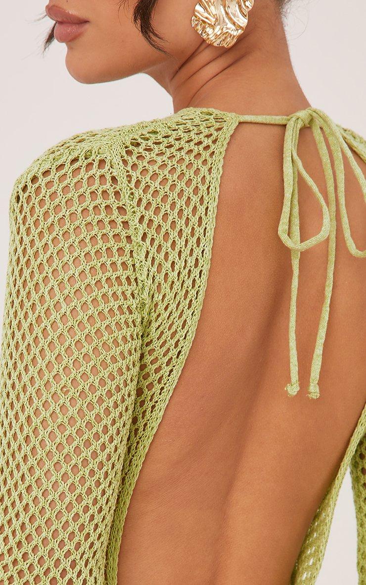 Long Sleeve Open Back Split Leg Maxi Dress In Green Crochet Knit | EGO US |  EGO
