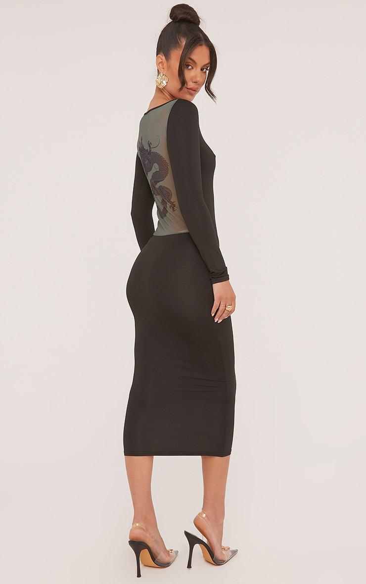 knee length dresses for ladies Mesh Dragon Print Bodycon Mini Dress main image 1