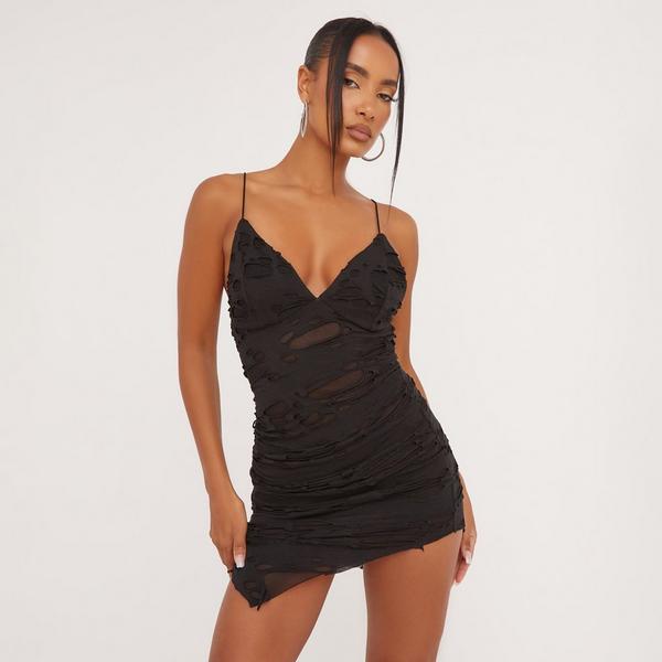 Black strappy slinky shop wrap bodycon dress