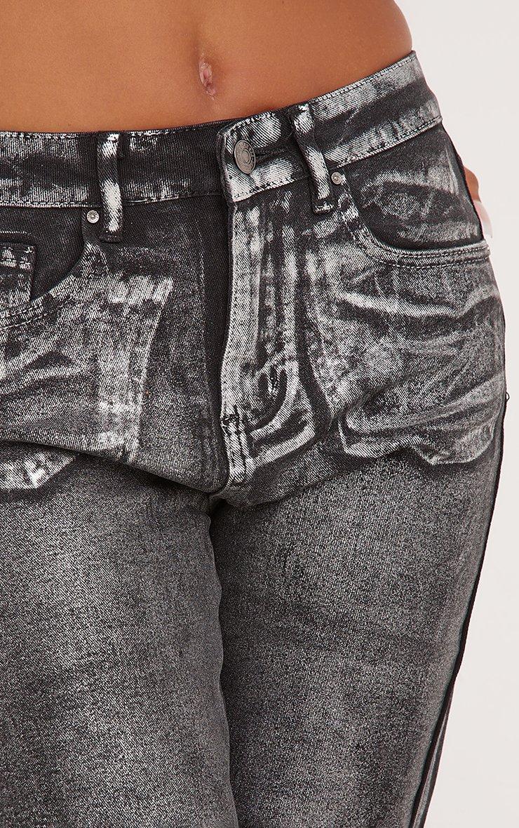 Mid Rise Silver Metallic Foil Spray Detail Straight Leg Mid Rise Silver Metallic Foil Spray Detail Straight Leg