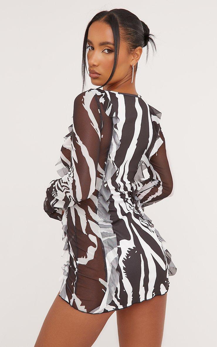 long sleeve zebra print dress Maxi Side Slit Fitted Bodycon Animal Pattern Fall Winter Original brown and white Animal print designed by Ralisation Black Zebra Print Chiffon Long