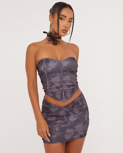 Bandeau Structured Detail Corset Top In Black Lace