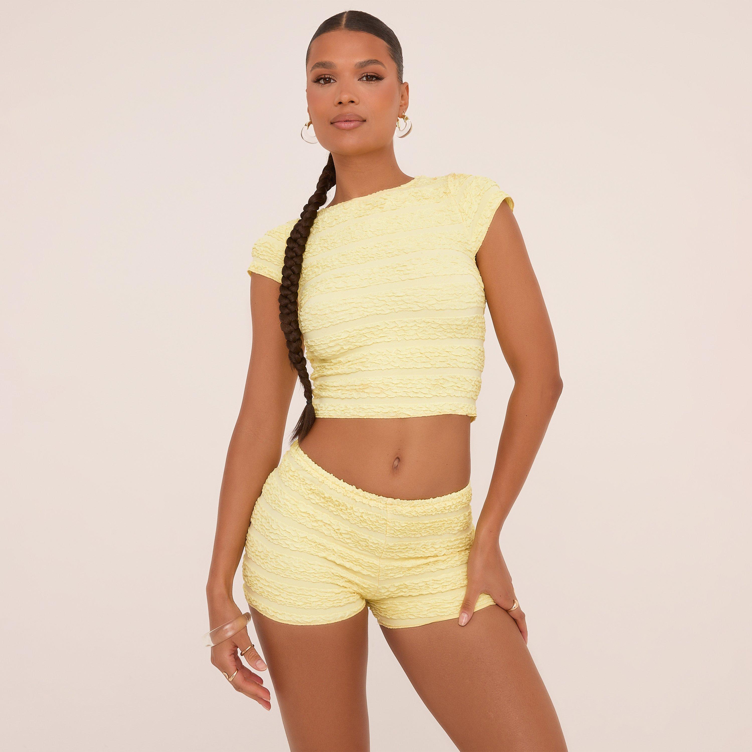 Image of Short Sleeve Fitted T-Shirt In Lemon Texture, Women's