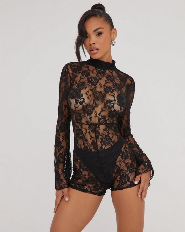 High neck store long sleeve playsuit