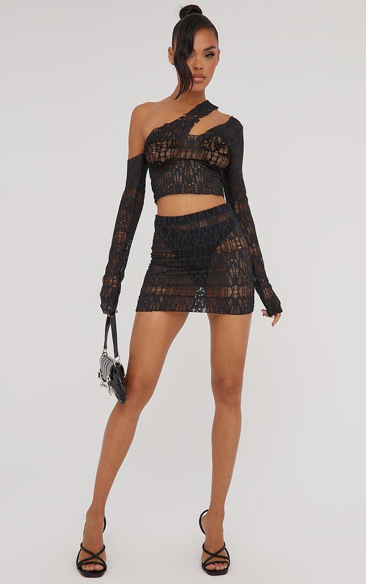 High Waist Fishnet Detail Mini Bodycon Skirt In Black | EGO US | EGO