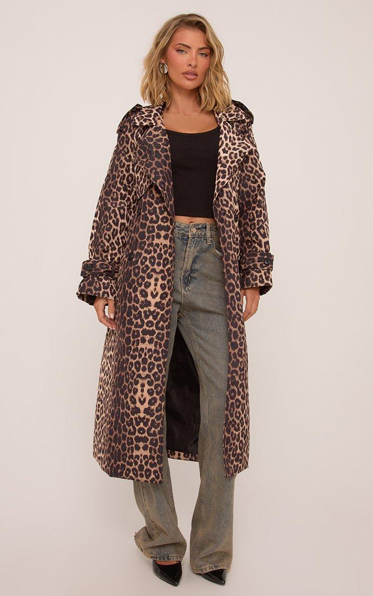 Tie Waist Trench Coat In Brown Leopard Print | EGO US | EGO