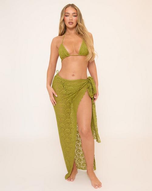 Tie Side Maxi Sarong In Green Lace