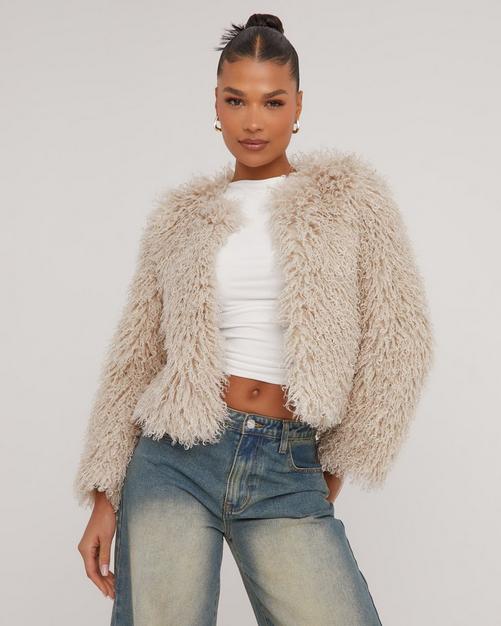 Oversized Jacket In Beige Shaggy Faux Fur EGO