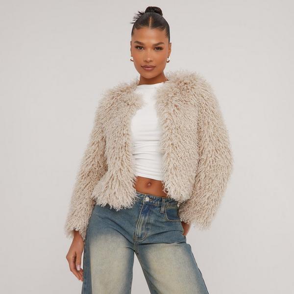 Shaggy faux outlet fur cardigan