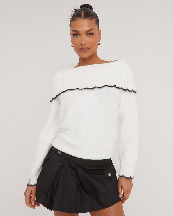 White fluffy outlet bardot jumper