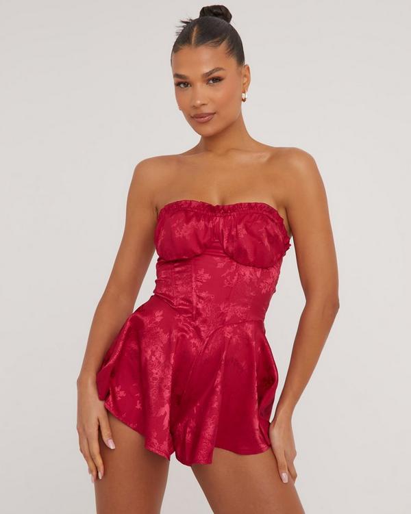 Red store satin playsuit