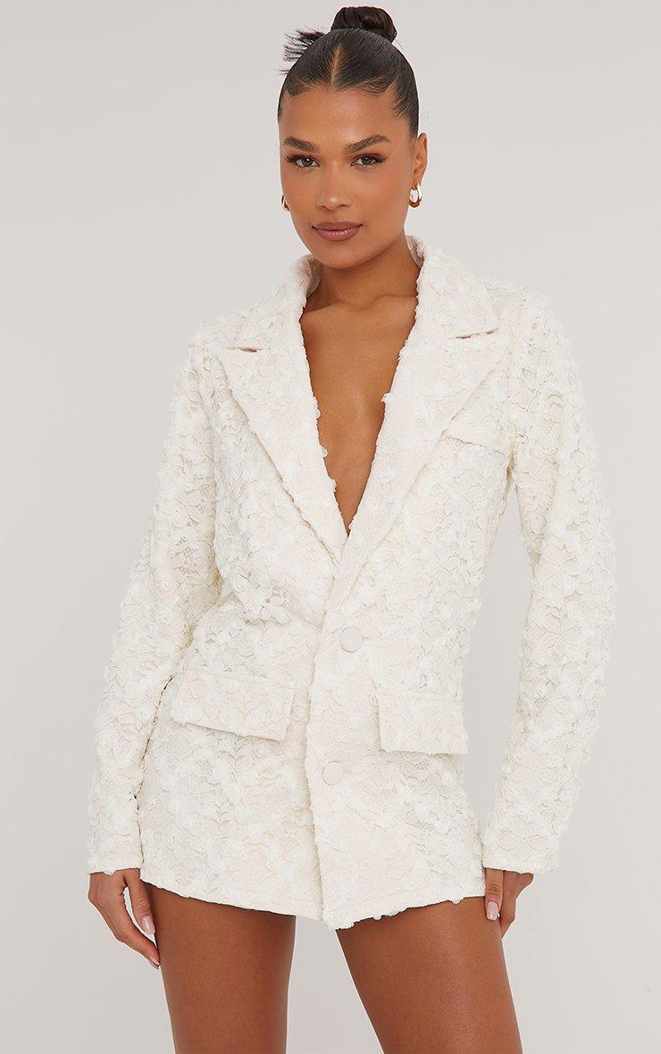 cream blazer dress Woven Cut Out Tie Back and chic daytime Cream boohoo Tailored Collarless Wrap