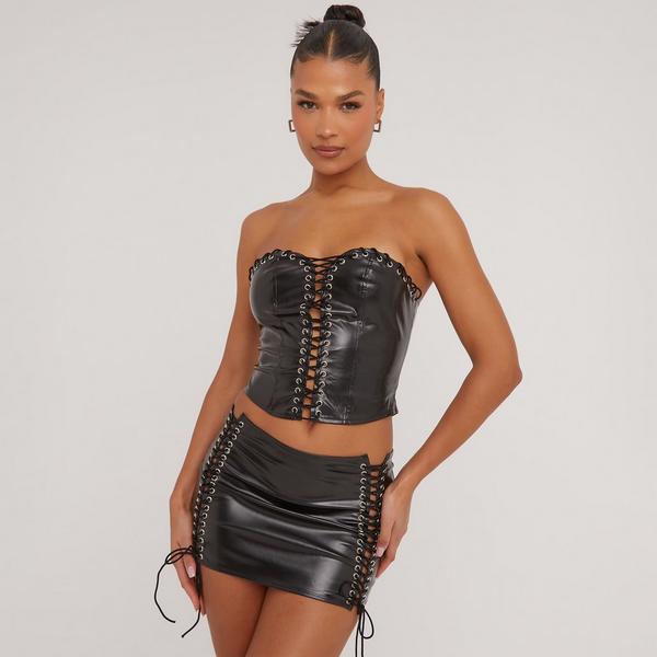 Lace up shop corset skirt