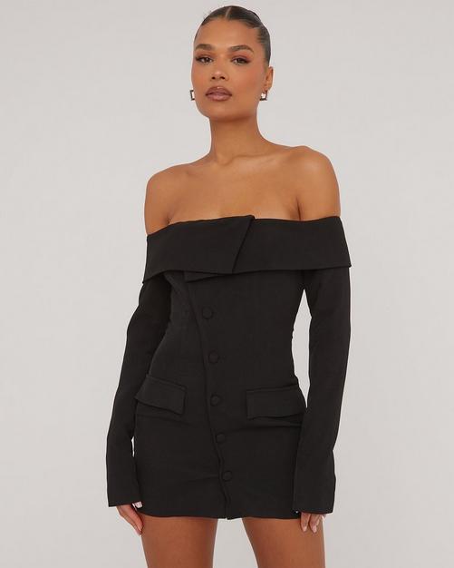 SAVE - ONE SHOULDER RUCHED DETAIL MINI BODYCON DRESS IN BLACK WET