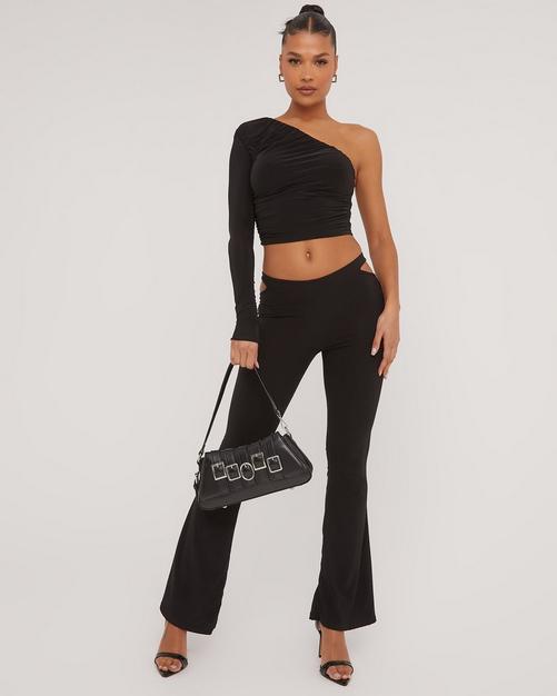 EKDSPW Autumn Leggings Straps Side Slit PU Leather Pants Bell-Bottom Pants  Elastic High Waist Trousers (Color : Black, Size : M Code) : :  Clothing, Shoes & Accessories