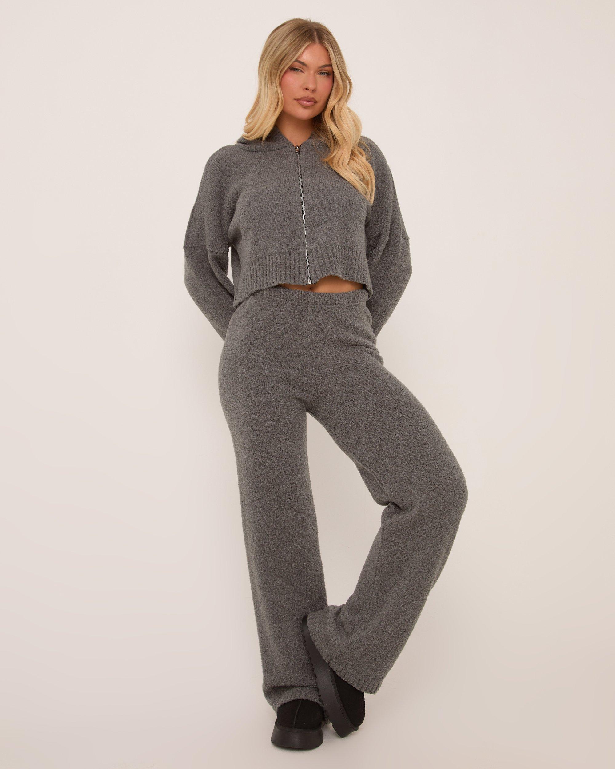Zip Through Cropped Hoodie In Grey Knit | EGO UK | EGO