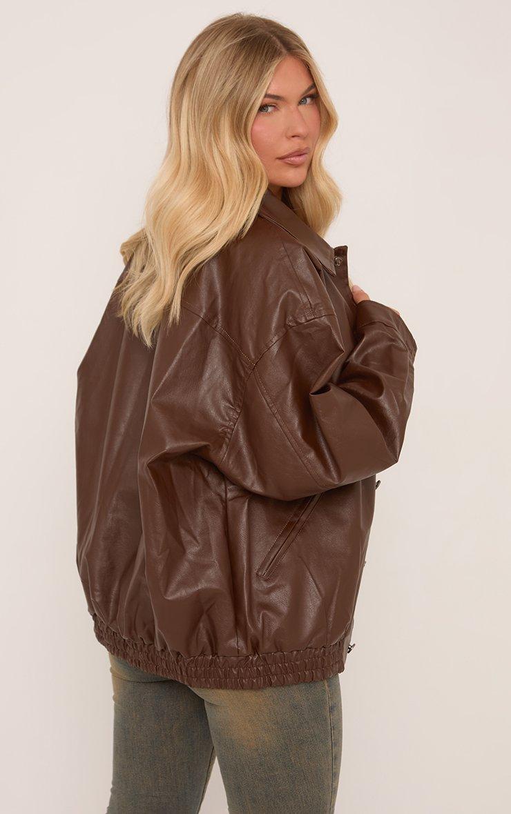 Button Through Trucker Jacket In Brown Faux Leather | EGO US | EGO