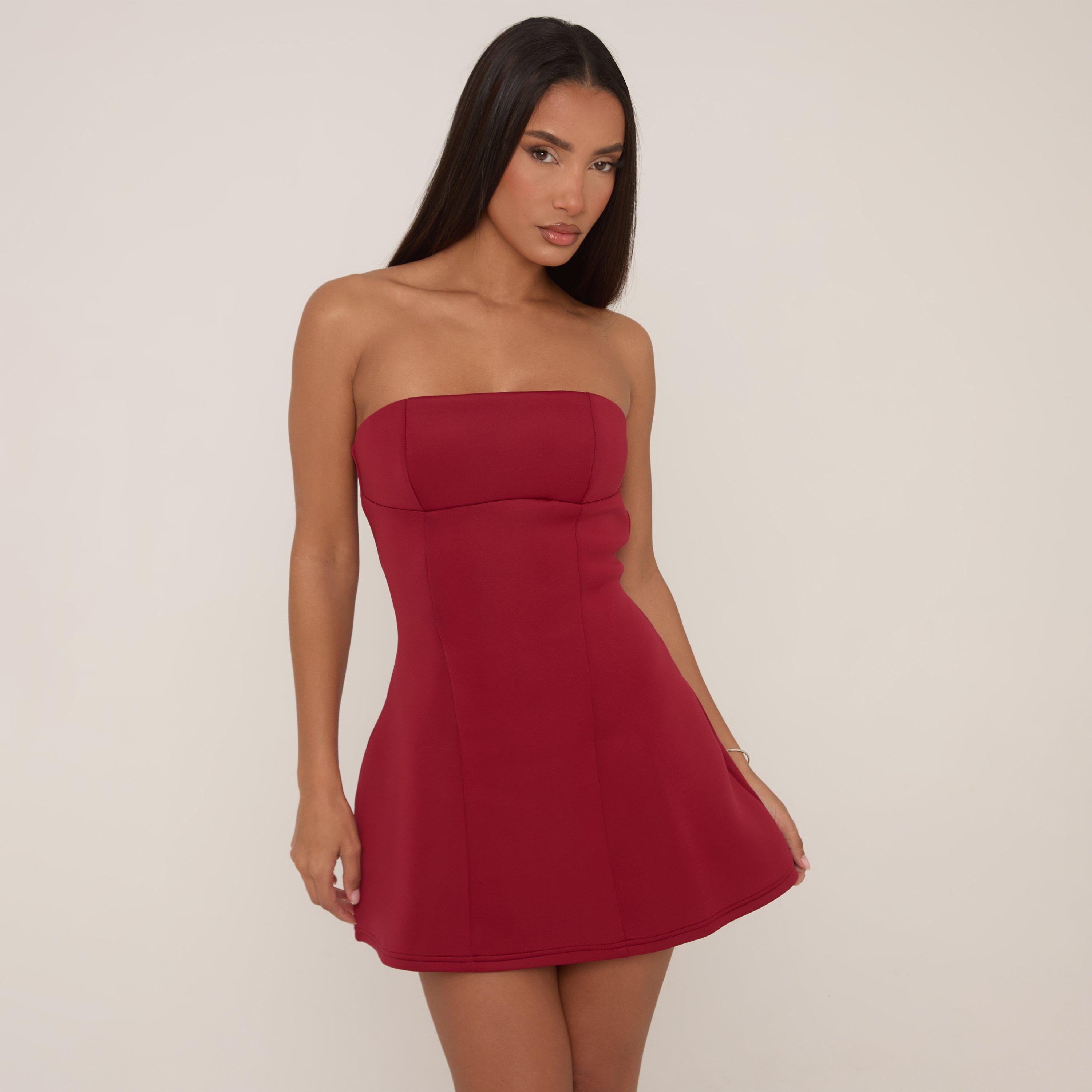 Bandeau Tailored Mini Dress In Red Woven, Women’s