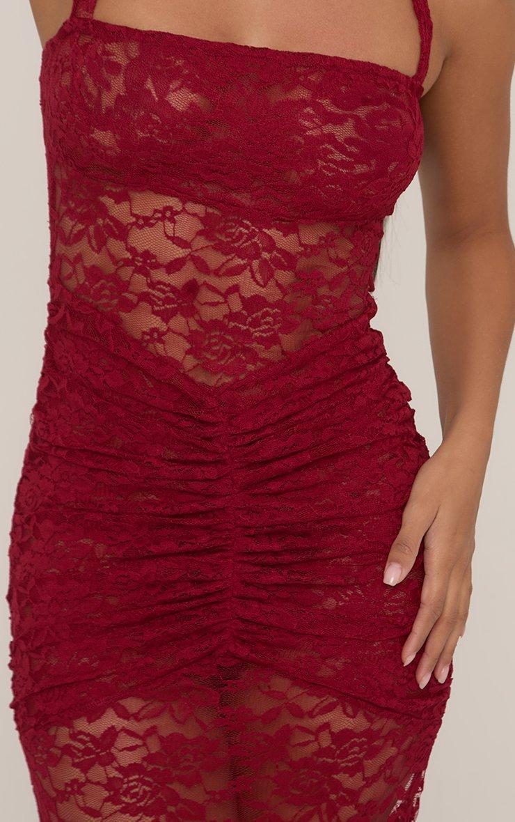 Halterneck Ruched Maxi Bodycon Dress In Burgundy Lace | EGO US | EGO